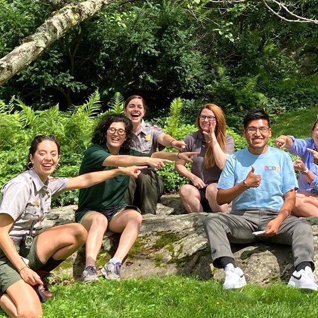 Group of youth volunteers with park rangers